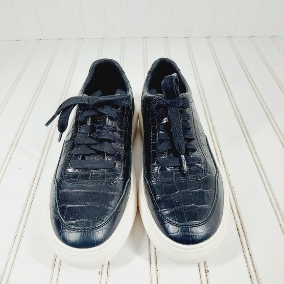 NEW Geox Respira Black Reptile Pattern White Outsole Lace Up Sneakers D198 - Picture 3 of 12